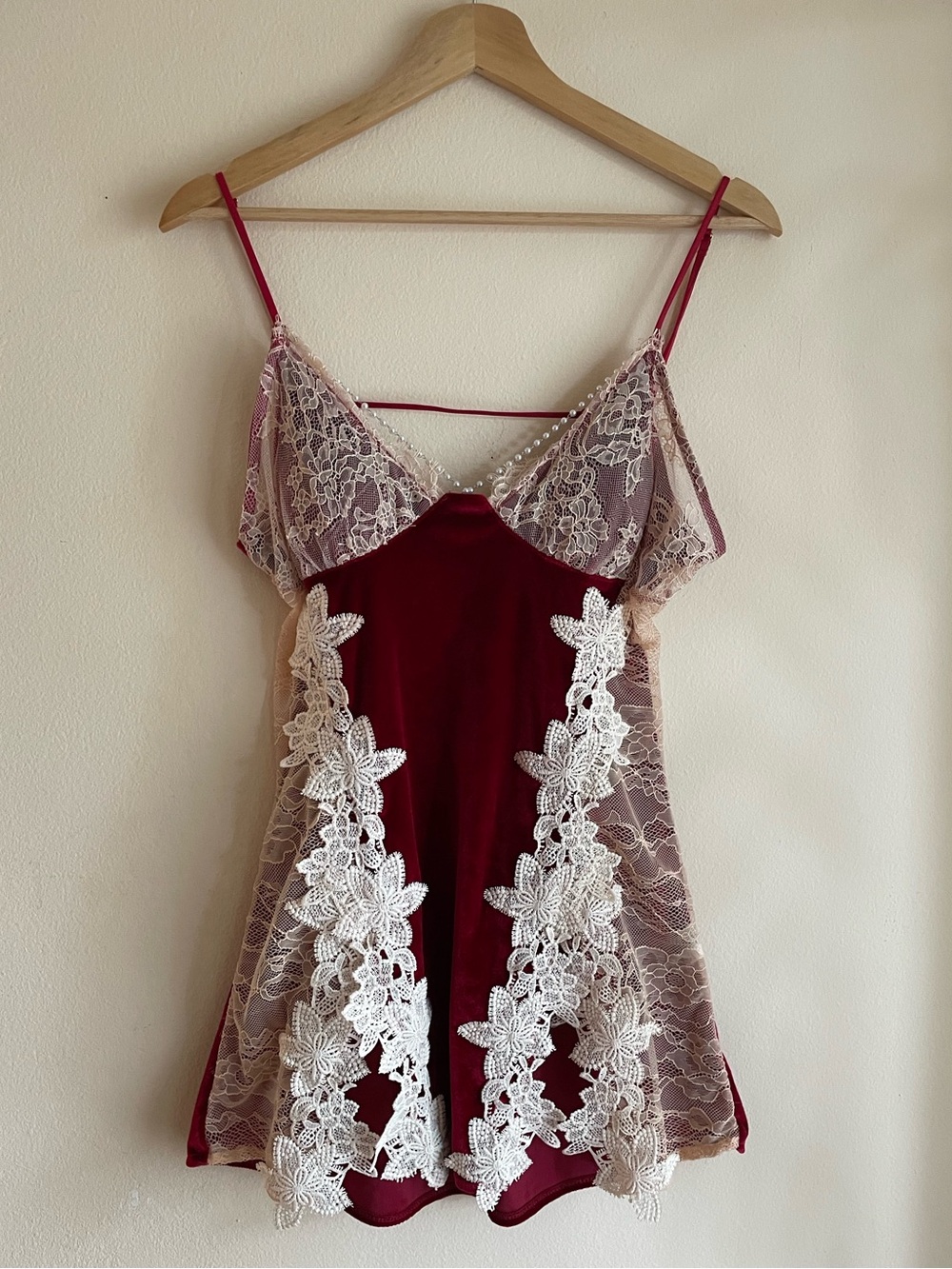 Sexy Velvet and Lace Cami Nightgown Mini Dress